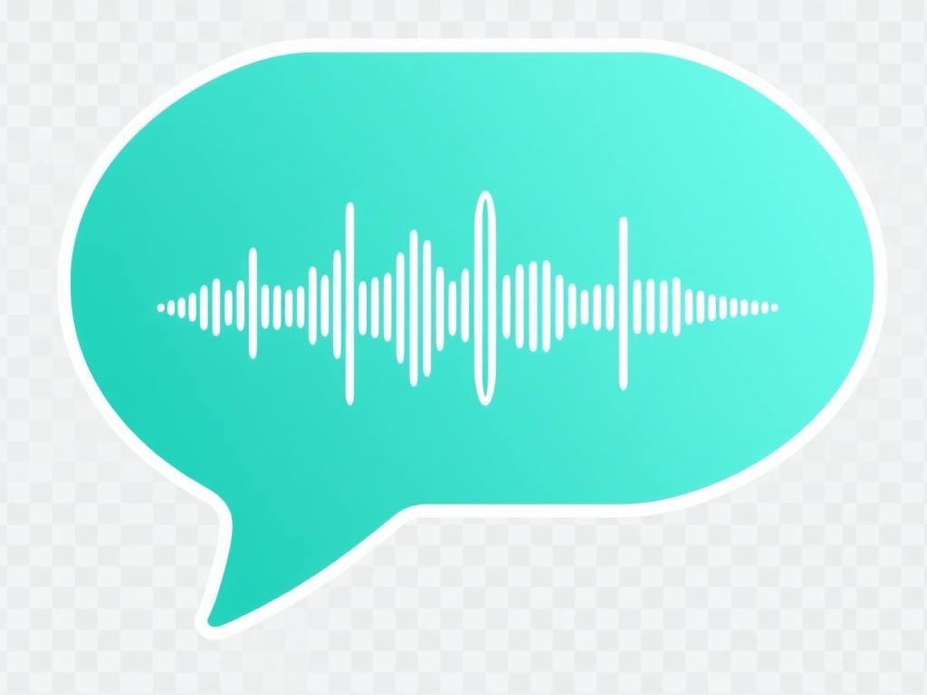 A stylized sound wave integrated into a speech bubble, using gradient of teal and white, clean vector look on transparent background, photorealistic, 8k.